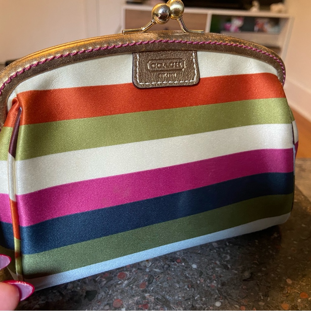 Coach Orange and Green Cosmetic Bag with Glossy Finish